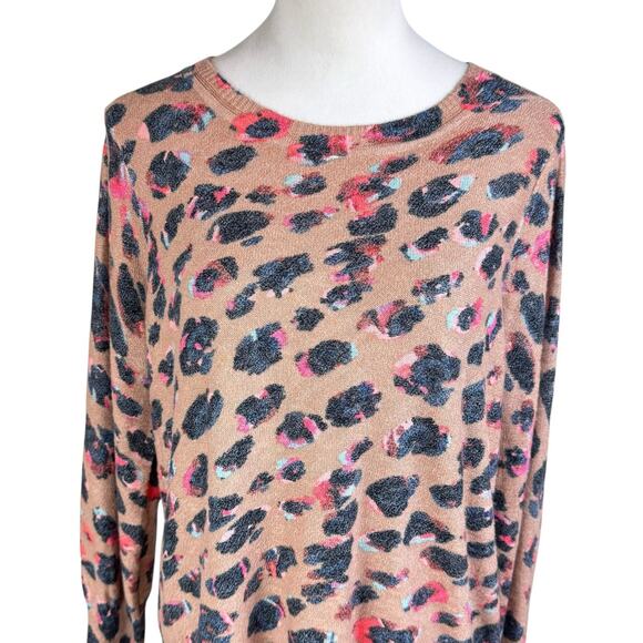 Nic + Zoe Multicolor Cheetah Animal Print Thin Knit Long Sleeve Pullover Sweater - Picture 8 of 13